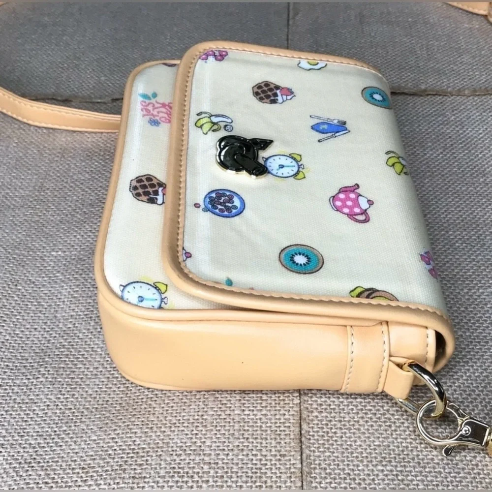 Small Pale Yellow Playful Print Crossbody Purse Pocketbook Whimsical Fun Twee